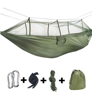 Utomhus med myggnät 1-2 Person Portable Travel Camping Tyg Hängande Swing Hammocks Bed Trädgårdsmöbler