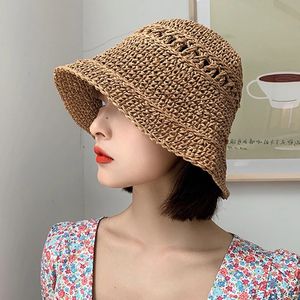 夏の女性のバケツの帽子の手作りの麦わら帽々かわいい色の長さの中空日サンシェードの折りたたみ女性Sun Hat屋外の帽子