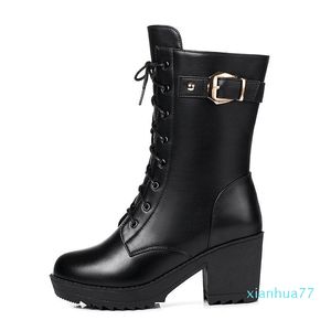 Lady's Winter Boots With Velvet Middle Boots High Chunky Heels och Tjock Soles Bomull Skor Lady's Boots 6253