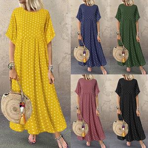 Wholesale beaded sequin dresses for sale - Group buy 2022 Vintage Maxi Dress Women Spring Summer Half Sleeve Buttons Printed Long Dresses Plus Size Casual Loose Big Swing Dress Robe XL