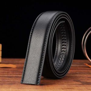 Bälten av hög kvalitet 120x3,5 cm lyxig affärsstil PU -läder för män automatiska band svart midjeband utan spänne utan spänne