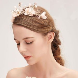 Hair Clips & Barrettes Handmade Korean Crystal Bride Wedding CrowneSen Is A Dress Accessory With Pink Head Flowe