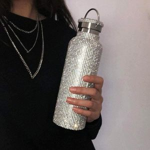 Funkelnde Flasche Trinkgeschirr Costoso Strass doppelwandige Tasse Becher Diamant Wasserflasche tragbar für den Außenbereich