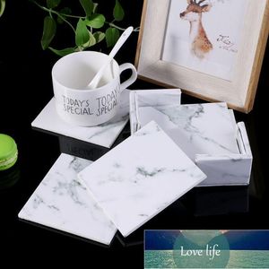 Mats Pads 6pcs / Set Marmor Läder Rund Kvadratisk Dryck Kustar Placemat Cup Mat Pad Holder Kök Porslin Drop