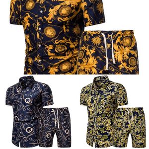 Baskı Kısa Kollu Gömlek Seti erkek Moda Baskı Şort Günlük Beachwear Set Iki Parçalı Set Chinoiserie Baskılı Gömlek Track Suit X0610