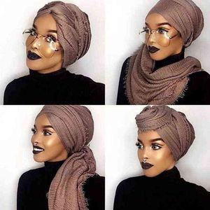 RUNMEIFA 2021 Fashion Women Solid Crinkle Hijab Fold Shawl Foulard Femme Soft Pure Wrap For Lady Multi Color Scarf Drop Shipping G1206