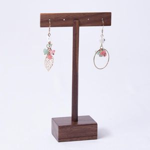 Jewelry Pouches, Bags Creative Black Walnut T-Shape Solid Wood Earrings Display Holder Stand