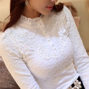 Women Lace Embroidery Blouse Feminine Black Primer Long Sleeves Shirt Plus Size 3XL Tops 220217