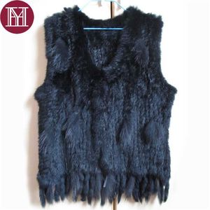 Fashion Women Real Rabbit Fur Kamizelka Z Tassel Lady Dzianiny Naturalny Królik Futro Płaszcz Dobra Jakość Straci Sprzedaż 211110