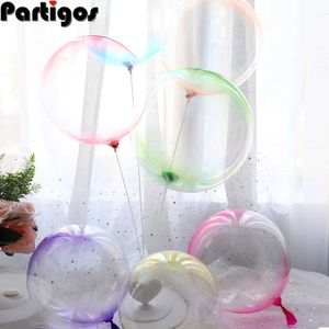 10pcs 18 Inch Double Color Crystal Bubble Balloons Round Bobo Transparent Balloon Wedding Birthday Party Helium Inflatable Decor Y0929