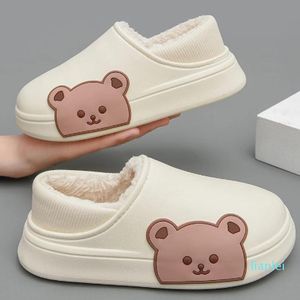 Pantofole Impermeabile Inverno Donne Inverno Piattaforma spessa antiscivolo Gomma Casa Calda Cotone Interno Uomini Cottone Coppie Slipper Cartoon Bear Shoes