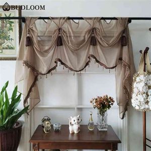 Budloom estilo europeu luxo tule valance cortina para sala de estar verde cozinha pura valência cortina para sala de estar 210913