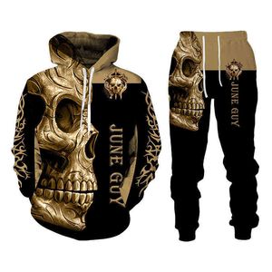 Autumn Winter 3d Skulled Printed Hoodie Pants Sets Male Casual Pullover Sweashirts Men Tracksuit Set Cool Men's Clothing Suit G1217