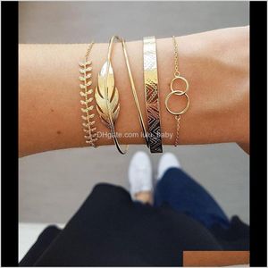 Cuff Fashion Ins Style Multilayer Gold And Silver Chian With Leaves For Women Girl Link Jewelry Sysbc