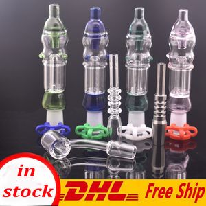 In den USA beliebtes tragbares Recycler-Mini-Glas-Ölbrenner-Bong-NC-Kit, Glas-Handpfeife mit Titan-Quarz-Spitzen, 45-Grad-Quarz-Banger-Nagel