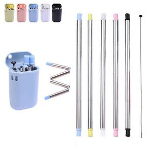 Folding Silicone Straw Set BPA Free Metal Durable Reusable Straight Stainless Steel Drinking Straws Accessories