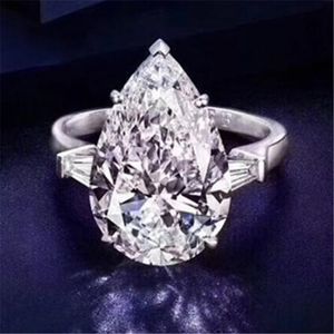 Vecalon Water Drop Promise Ring 100% 925 Sterling Silver Pear Cut 8ct Diamond CZ Engagement Bröllop Band Ringar för Kvinnor Fina Smycken