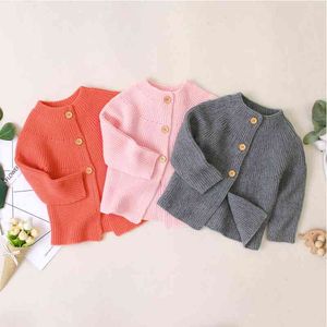 Autumn Winter Infant Warmth Kids Boy Girl Cardigan Coat Clothing Baby Boys Girls Pure Color Knit Jacket 210429