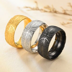 Ny design män kvinnor titan metall smycken basketmönster ring rostfritt stål ringar frostat mode gåva