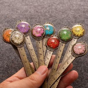 Bookmark Creative Retro Bronze Round cm Ruler Vintage Metal Colorful Flower Glass Gems As Book Page Marker