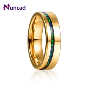 6mm Electric Gold Polished Inlaid Green Opal Tungsten Carbide Ring Men's Fashion Wedding Jewelry Gift AAA Quality 211217