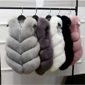 Thicken Warmly White Faux Fur Vest Coats Shearling Leather 2021 Winter Plus Size Jackets for Women Parka S-3XL Tops Outerwear Y0829
