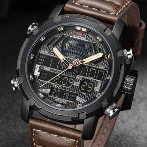 Naviforce мужские часы для роскошных бренда мужчин кожаные спортивные часы мужские кварцевые светодиодные цифровые часы водонепроницаемые военные наручные часы 210804