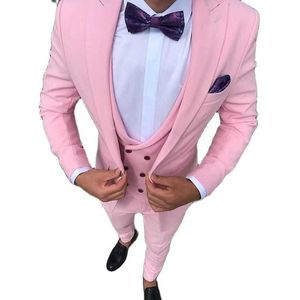 3 Parça Pembe Erkekler Slim Fit Ile Çift Göğüslü Yelek Düğün Smokin Akşam Balo Erkek Moda Kostüm Yeni 2021 X0909