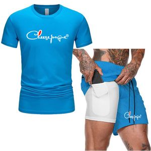 Agasalho Marca LOGO Estampa Homens Verão Manga Curta Casual 100% Algodão Camiseta Shorts Agasalho Masculino 2PC Tee Tops + Calça de Moletom Conjunto Masculino