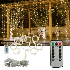 Strings Curtain Lights String LED Christmas Wreath Party Terrace Wanela Decoração de Fada Fada Remote USB