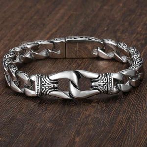 Mens Bracelet 316L Stainless Steel Silver Color Curved Curb Link Chain Bracelets for Men Davieslee Whole Jewelry 15mm HB10