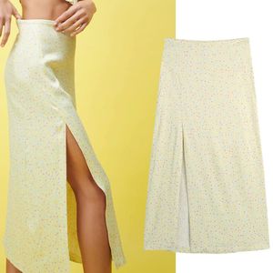 女性の夏原宿のスカート210507のためのプリントの高い腰スプリットシックなスカート