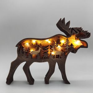 2021 New Christmas wooden crafts creative North American forest animals home decoration elk brown bear ornaments Wholesale