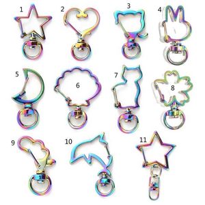 10pcs Rainbow Metal Snap Hook Lobster Clasp Lanyard with Keyring for Keychain Heart Star Cat Key Chain DIY Bags Finding G1019