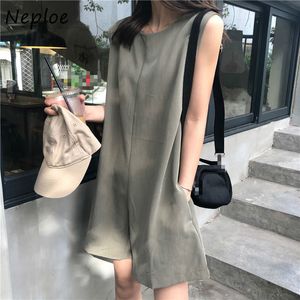 Neploe Jumpsuits Kvinnor Sommar Koreanska O Neck Ärmlös Ladies Playsuits Elegant Lace Up Slim Waist Wide Leg Bodysuits 1e068 210423