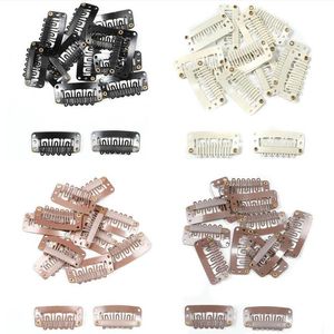 1000PCS / LOT 1.1 / 1,3 tum 6-U-tube Stainless Steel Snap Comb Wig Clip för maskin vävt vävning Extensions Clip i hår tillbehör 5 färger