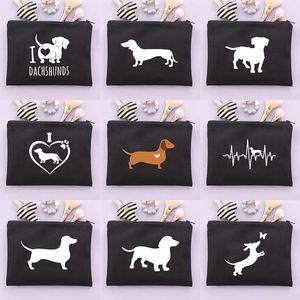 Kosmetiska Väskor Väskor Gullig Dachshund Dog Print Makeup Storage Pouch Pet Animal Bag Kvinna Travel Arrangör Toalettarkåpa För Kvinnor