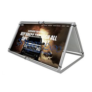 85 * 135 cm Outdoor-Aktivitätsplakat Banner-Werbedisplay für Sportveranstaltungen mit silbernem Aluminiumrahmen, doppeltem Vinyldruck, tragbarer Tragetasche