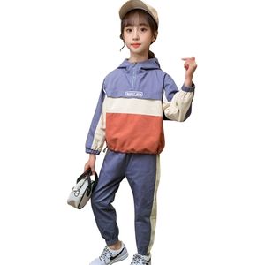 Set di vestiti per ragazze Abbigliamento patchwork per giacca + pantaloni Tute per bambini stile casual per adolescenti 210527