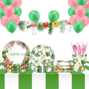 Disposable Dinnerware Forest Jungle Tableware Flamingo Lunch Dessert Paper Plate Cup Napkins Tropical Theme Birthday Party Decor Supplies