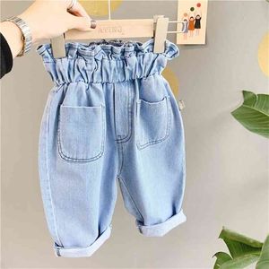 Детские джинсы весенние девочки высокие талии повседневные брюки девочка брюки 210515