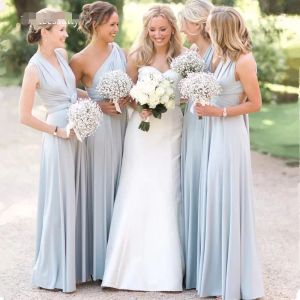 2022 Convertiable Bridesmaid Dresses A Line Floor Length Sexy Halter Backless Custom Made Satin Plus Size Maid of Honor Gown vestidos Formal Evening Wear