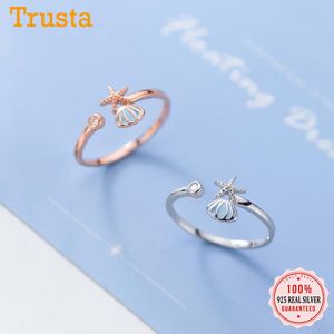 Rings de cluster trustsdavis real 925 Sterling Silver Fashion Sea Shels Anel de abertura de coquetel para mulheres de aniversário de aniversário Jóias DA216