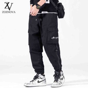 ZOENOVA New Black Cargo Pants Hip Hop Joggers Man Loose Harem Pants Multi-pocket Ribbon Trousers Casual Streetwear Pants For Men H1223