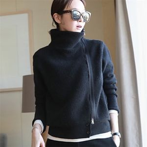 Kobiety Swalitigan Dwuosobowy Zagęszczanie Luźne Turtleneck Kobiet Sweter Panie Solidna Kolor Knitting Cardigans 210903