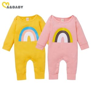 0-24M Spring Autumn born Infant Baby Girl Boy Rainbow Jumpsuit Cute Long Sleeve Romper Clothing 210515