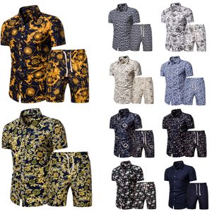 Tuta da uomo estiva Stampata floreale Set da 2 pezzi Viaggio da spiaggia Abbigliamento casual colorato Tute da uomo Pantaloncini da surf Camicie stampate Taglie forti 3XL