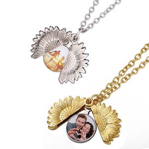 Sublimations-Sonnenblumen-Halsketten, Zinklegierung, verschließbare Blütenblätter, Medaillon-Anhänger, Paar passender Schmuck, kreatives Valentinstagsgeschenk
