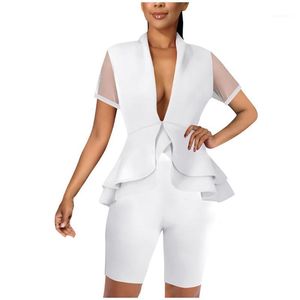 Wholesale ruffle pants sets for girls for sale - Group buy Sagace Women Set Tops Pants Sexy Solid Deep V neck Ruffles Patchwork Short Sleeve Suit Girls Summer Professional Women s Tracksuits