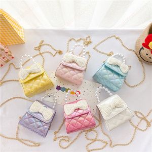 Borse e borsette in stile coreano per ragazze Mini borsa a tracolla in pizzo Cute Kids Pearl Bow Pures e borse Baby Coin Bag Tote